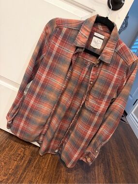 American Eagle Outfitters Rust and grey Plaid Button-Down Shirt